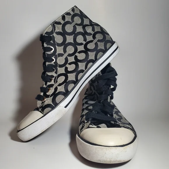 COACH Cardinal High Tops Lace Up Sneakers Black & Grey Women's Size 8.5 EUC - Picture 6 of 14